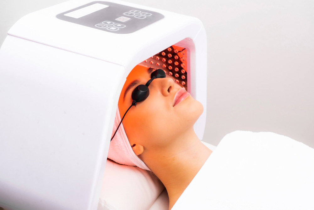 Express,Facial,Treatment,With,Led,Therapy.,Beautiful,Girl,On,A